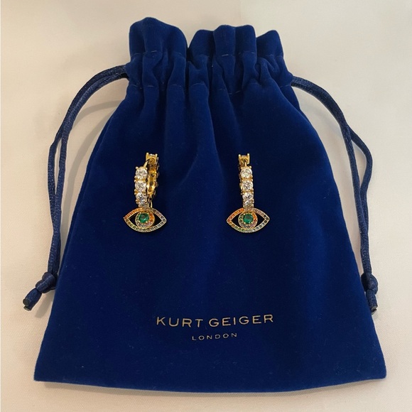 Kurt Geiger Gold Earrings with Green Eye Design Huggies hoop earrings - Picture 1 of 3